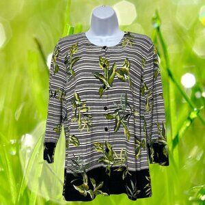 Christopher & Banks-Women's Large Button Sweater Cotton Multi-Color Half Sleeve